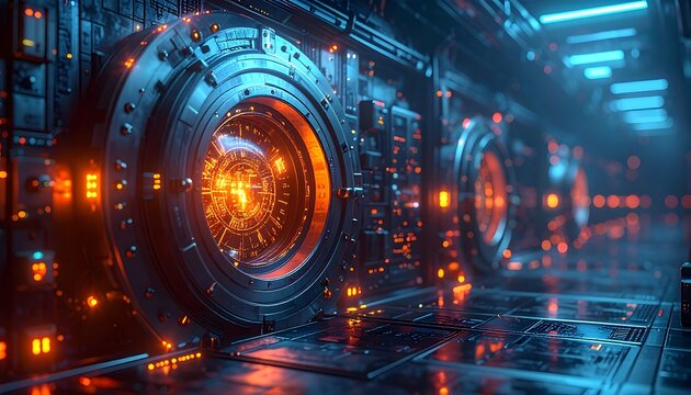 Futuristic, glowing tech corridor