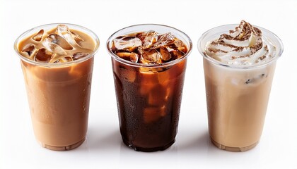 Three Iced Coffee Drinks White Isolate Background