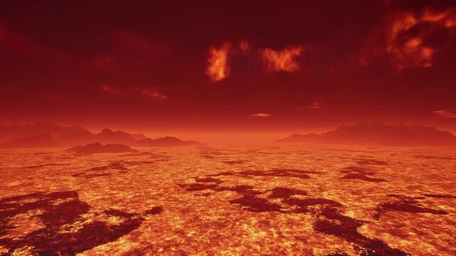 3D. Venus - An infernal landscape of lava and burning rock. Front shot