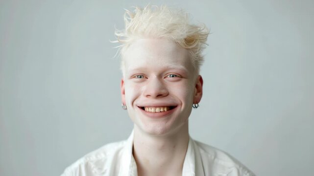 The man in the  is wearing a white top with a relaxed demeanor. He has distinctive features including blonde hair and facial piercings, adding to his unique appearance.