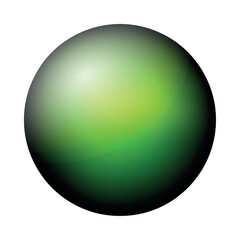 Glass green ball or precious pearl. Glossy realistic ball, 3D abstract vector illustration highlighted on a white background. Big metal bubble with shadow.