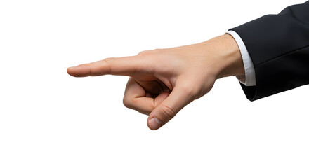 Pointing direction with confidence, a hand in a suit shows the way to success and leadership