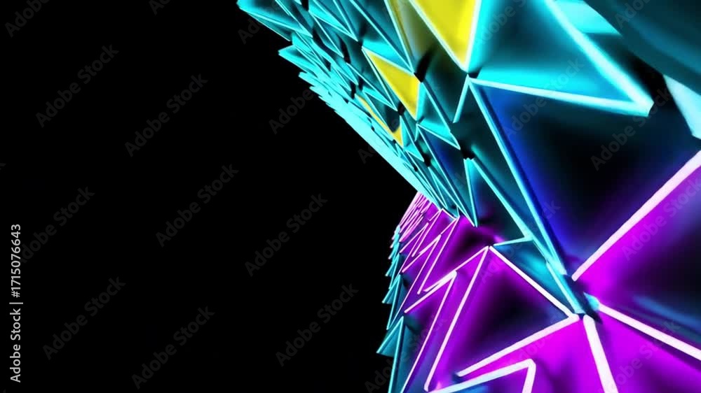 Poster geometric illumination: a dynamic perspective of vibrant, multicolored triangles illuminated with ne