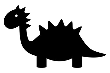 Black silhouette of cartoon dinosaur with spiked back and long tail. Clipart image isolated on background.