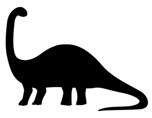 Black silhouette icon of Brachiosaurus dinosaur on white background. Clipart image isolated on background.