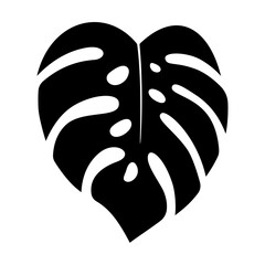 Black monstera leaf silhouette vector icon. Clipart image isolated on background.