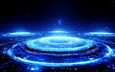 Vibrant Blue Circular Digital Patterns in Futuristic Space