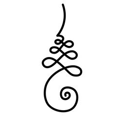 Unalome symbol line art icon depicting spiritual path in Buddhist tradition. Clipart image isolated on background.