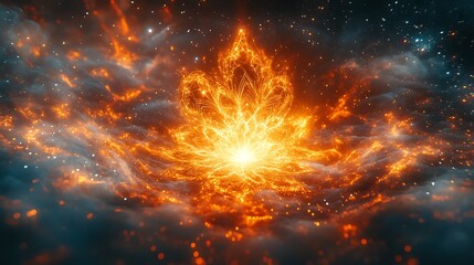 Abstract fiery flower design in space