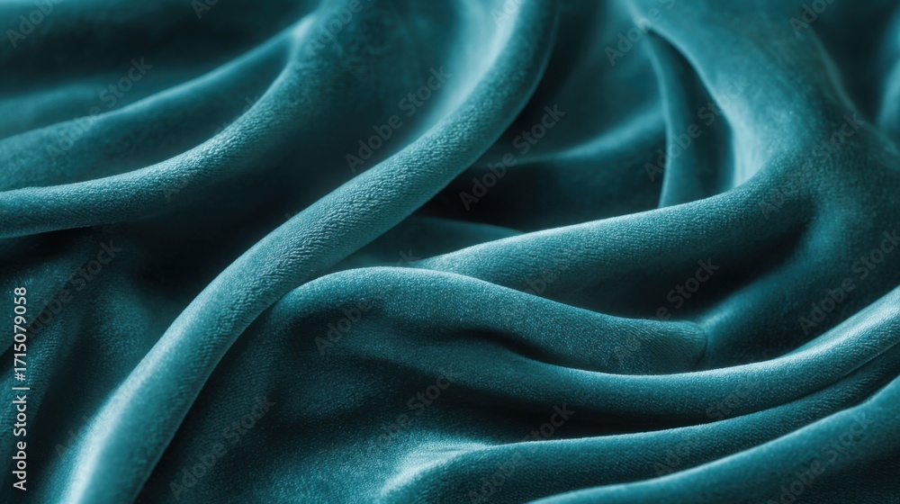 Poster smooth teal velvet fabric cascades across a surface, emphasizing its luxurious texture and sheen. th