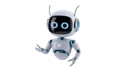 Friendly robot offers a helping hand, futuristic AI assistant with glowing eyes and welcoming gesture