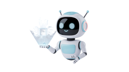 Friendly robot presents advanced circuit board technology, promising AI solutions for the future