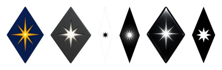 Stylized star icon set including metallic, matte, glowing, and graphic styles isolated. Emblems for design and navigation.