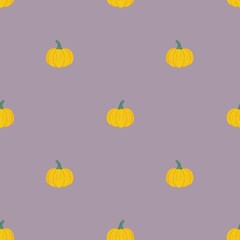 Yellow hand drawn pumpkins seamless pattern 
