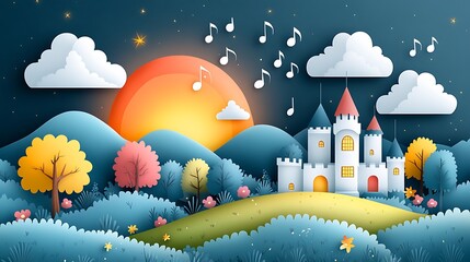 Fantasy castle landscape illustration