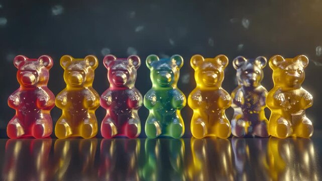 Colorful gummy bears on display