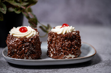 chocolate cake on a white plate