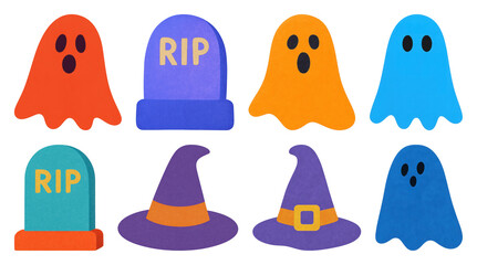 PNG Colorful Halloween ghost tombstone icons, element set on transparent background