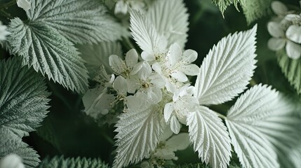 Close-up of white flowers and green leaves