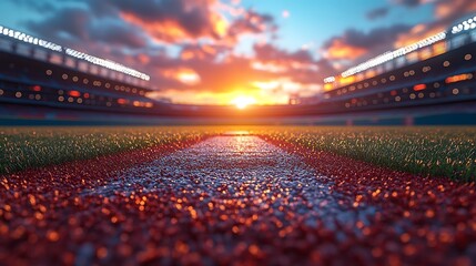 Baseball stadium sunset view