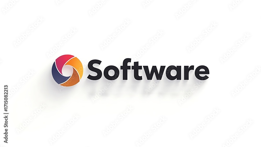 Poster modern abstract logo symbol with vibrant gradient next to bold 'software' text on white background