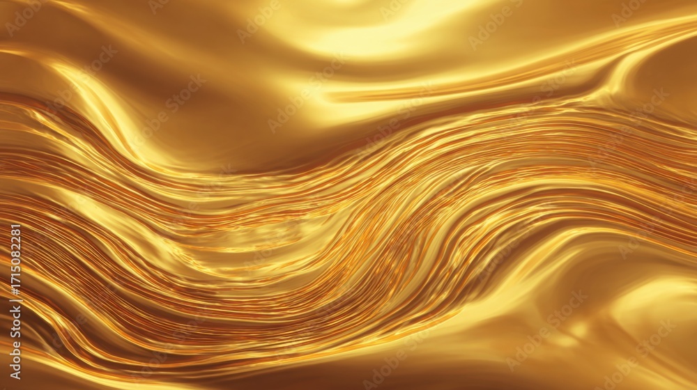 Poster A warm golden texture flows gracefully with smooth curves and waves, reflecting light in a captivating manner and creating an inviting and luxurious atmosphere.