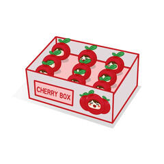 Cute Cartoon Cherry Character in a Box Illustration Isolated Image