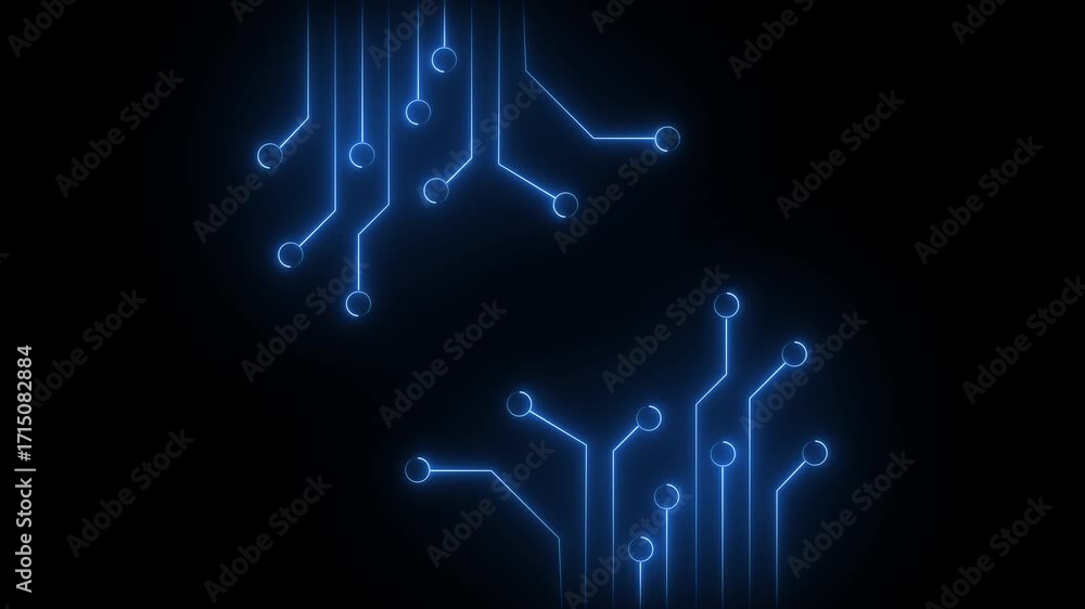 Poster abstract blue neon circuit board lines and circles forming a futuristic digital network pattern on a