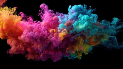 Vivid smoke in shades of pink, blue, yellow, and green swirls elegantly against a dark backdrop, forming mesmerizing shapes and patterns, showcasing artistic expression and creativity.