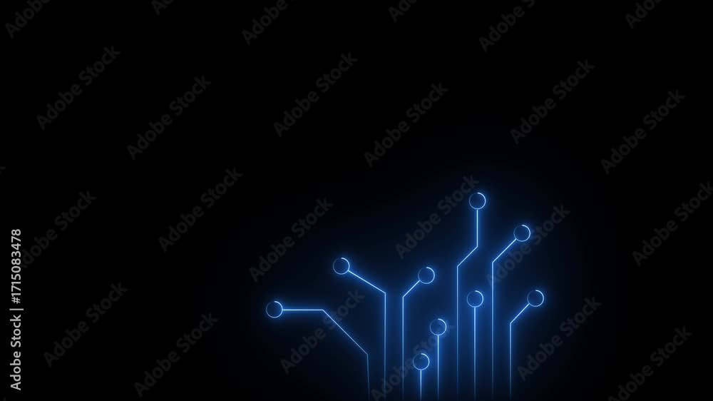 Poster abstract blue glowing circuit board lines and nodes on a dark background representing technology and