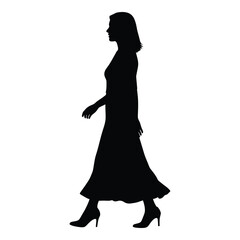Elegant woman walking with a flowing dress a striking silhouette