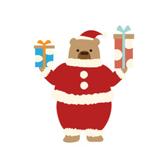 プレゼントを持つクマのサンタクロース/Santa Bear holding two presents
