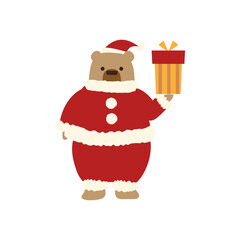 プレゼントを持つクマのサンタクロース/Santa Bear holding a present