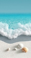 Seashore scene, light-toned sand and waves