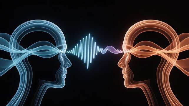 Two heads communicating with sound wave.