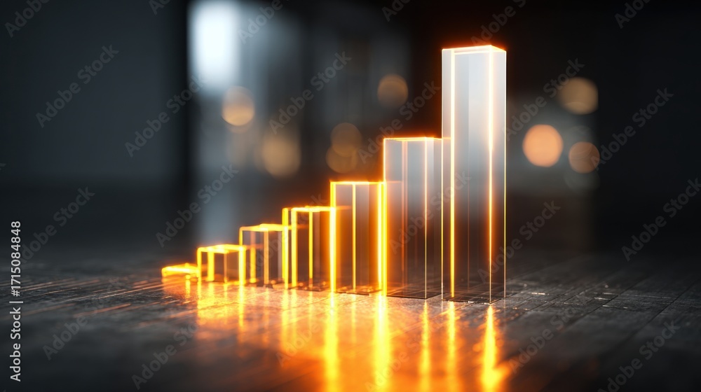 Poster a glowing bar graph showcases steady growth in performance indicators on a reflective surface within