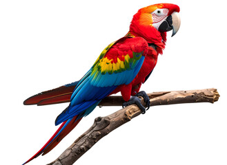 Fototapeta premium PNG of a parrot sitting on perch, isolated on transparent background, realistic