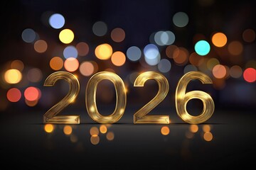 Golden illuminated numbers 2026 against a blurred bokeh background, symbolizing celebration, new beginnings, and the arrival of a fresh year filled with opportunities and hope
