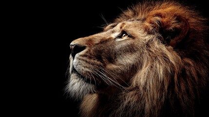 Naklejka premium Majestic lion's powerful gaze pierces darkness, embodying strength and leadership