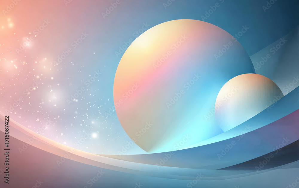 Poster abstract colorful spheres with soft curves and sparkling elements