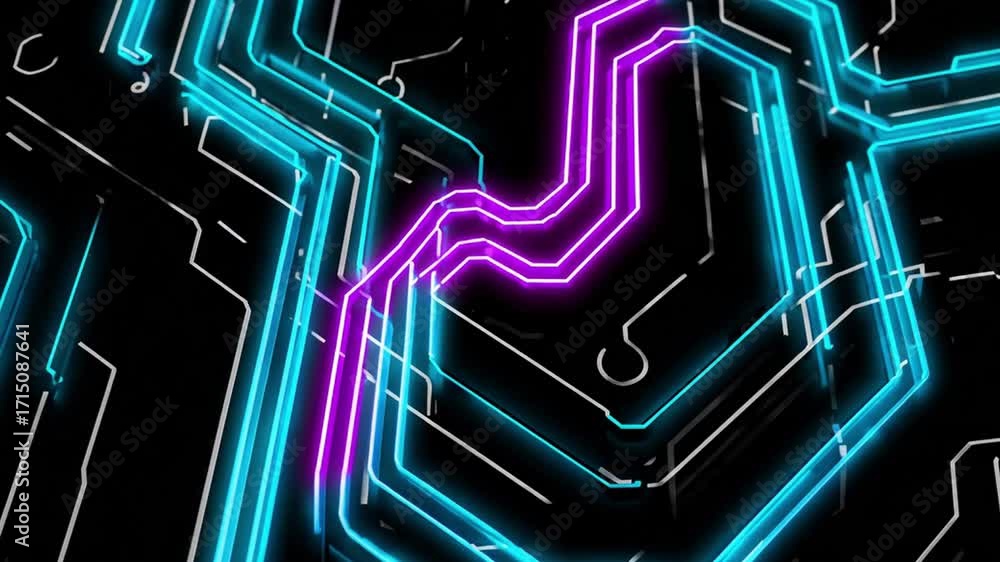 Poster illuminating digital pathways: a striking abstract depiction of interconnected circuits, glowing wit