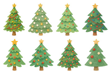 PNG Festive watercolor Christmas trees, element set on transparent background