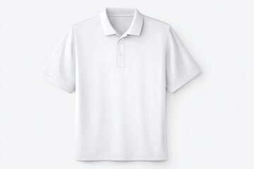 A plain white polo shirt is neatly presented against a gray background, highlighting its classic design and versatility.