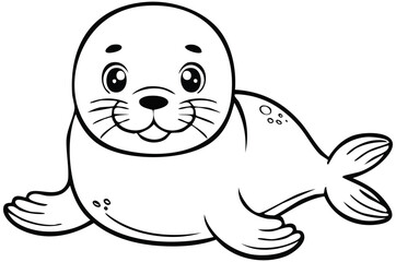 Obraz premium Cute seal cartoon illustration, baby sea animal drawing for kids, adorable ocean wildlife character, aquatic coloring page design for children, marine zoo art