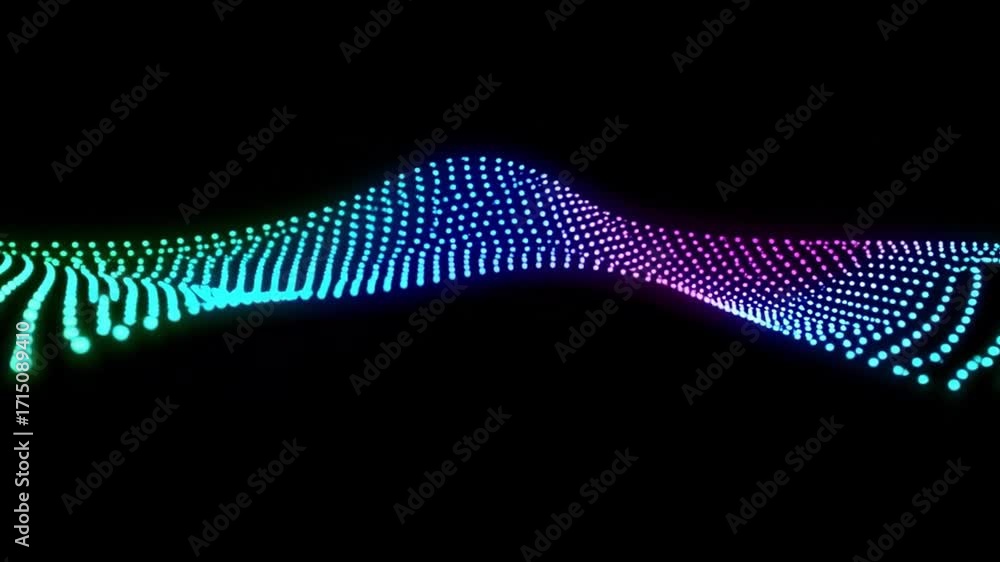 Poster abstract waveform: a vibrant, dynamic waveform pulses with energy against a stark black background, 