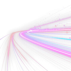 Futuristic road with glowing neon streaks and dynamic vehicle trails.