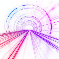 Highway tunnel with neon streaks and glowing light trails.