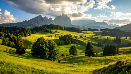 Obraz premium Picturesque alpine valley bathed in sunlight