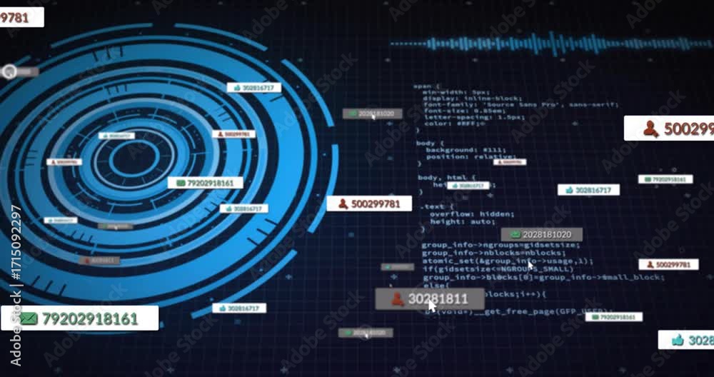 Fototapete user email labels orbiting hud causing cursor targeting icon revealing group info as code scrolling