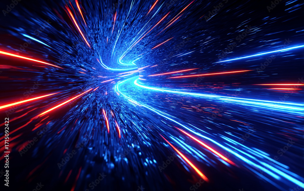 Poster vibrant blue and red light streaks creating a dynamic speed effect